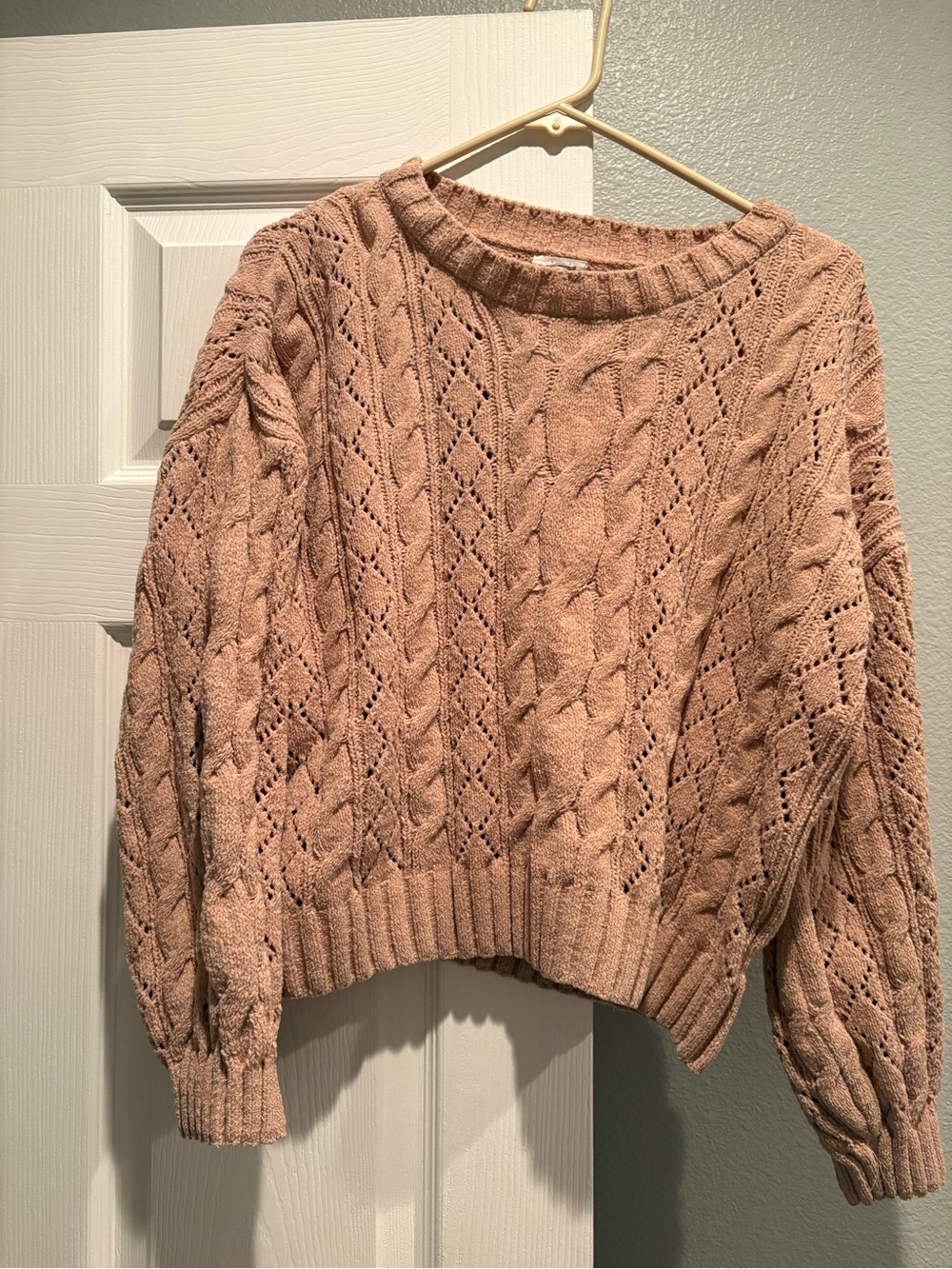 Hippie Rose Dusty Rose Cable Knit Scoop Neck Sweater